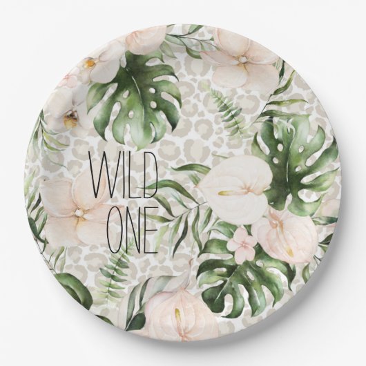 Assiettes En Carton Safari tropical Plaque d'anniversaire Wild One Pla (Devant)