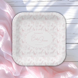 Assiettes En Carton Safari Vintage Baby Shower Toile Rose