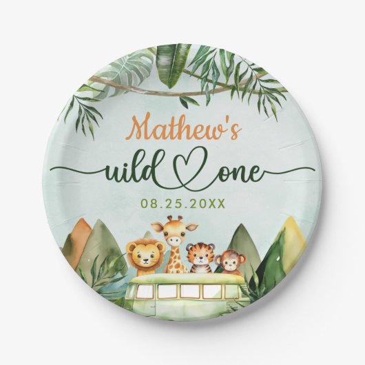 Assiettes En Carton Safari Wild One 1er anniversaire (Devant)
