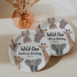 Assiettes En Carton Safari Wild One 1er Birthday Boy<br><div class="desc">Cute Safari bébé animaux bébé 1er anniversaire plaques de papier. Oeuvre originale de Komila Y.</div>