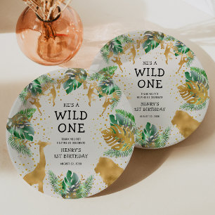 Assiettes En Carton Safari Wild One Fête d'anniversaire 1ère Green Ecr