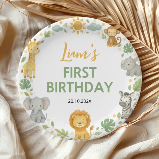 Assiettes En Carton Safari Wild One Jungle Animals Birthday