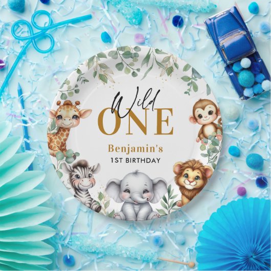 Assiettes En Carton Safari Wild One | Jungle Animaux 1er Anniversaire (Fête)