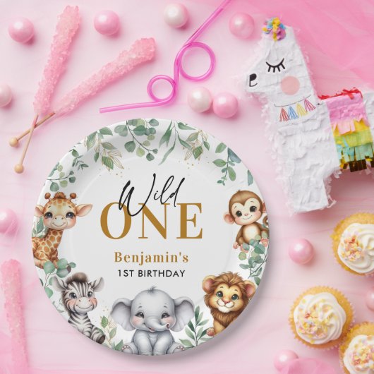 Assiettes En Carton Safari Wild One | Jungle Animaux 1er Anniversaire (Fête)