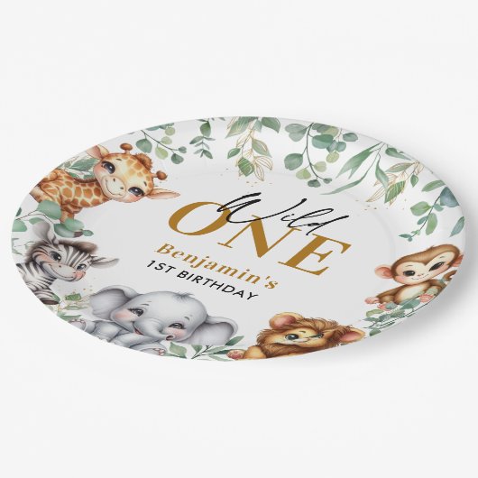 Assiettes En Carton Safari Wild One | Jungle Animaux 1er Anniversaire (Angle)