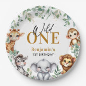 Assiettes En Carton Safari Wild One | Jungle Animaux 1er Anniversaire (Devant)