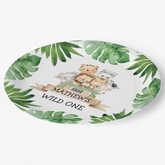 Assiettes En Carton Safari Wild Un Anniversaire Plaques papier (Angle)