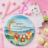 Assiettes En Carton Safari Zoo Animaux Aquarelle bleu vert (Fête)