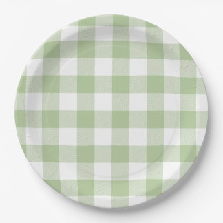 Assiettes En Carton Sage and White Buffalo Plaid Gingham