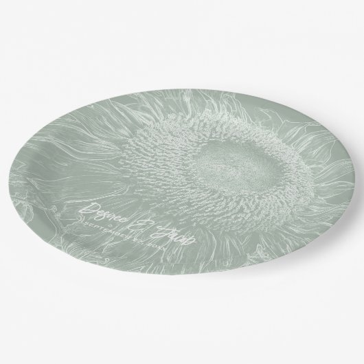 Assiettes En Carton Sage de tournesol Vert Blanc Floral Art Élégant (Angle)