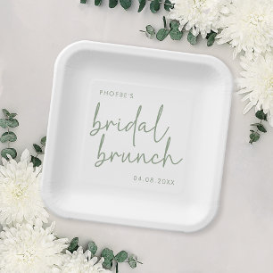 Assiettes En Carton Sage et Blanc Mariage Minimaliste de Style Script 