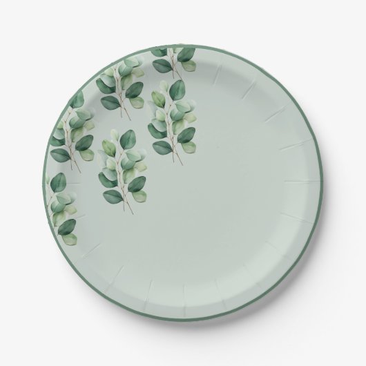 Assiettes En Carton Sage Eucalyptus Élégant Plaque Papier de mariage (Devant)