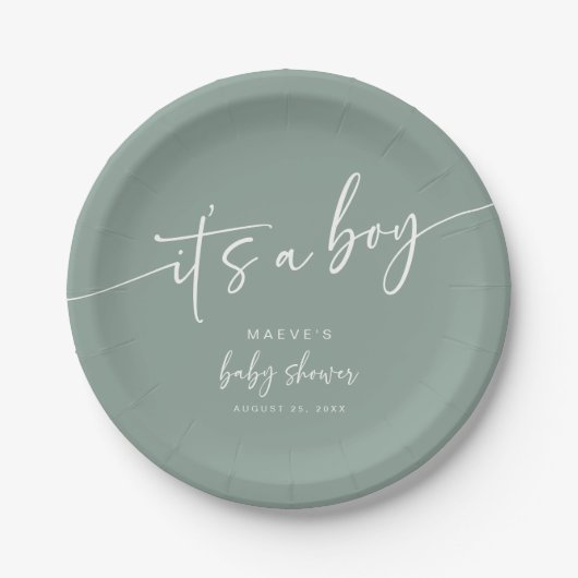 Assiettes En Carton Sage Green Baby shower papier Plaque moderne garço (Devant)