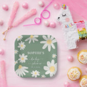 Assiettes En Carton Sage Green Boho Daisy Plaques de papier à fleurs (Fête)