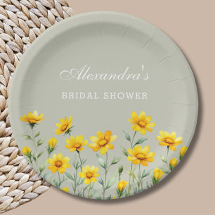 Assiettes En Carton Sage Green Boho Jaune Fleur sauvage Fête des marié