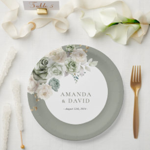 Assiettes En Carton Sage Green Botanical Mariage élégant