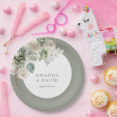 Assiettes En Carton Sage Green Botanical Mariage élégant (Fête)