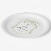 Assiettes En Carton Sage Green Bow Crest Baptême (Angle)