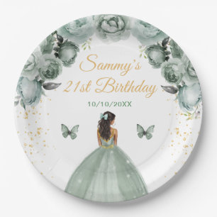 Assiettes En Carton Sage Green Dark Skin Princesse Anniversaire