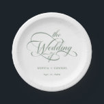 Assiettes En Carton Sage Green Delicate Élégant Mariage de script<br><div class="desc">Plaque de papier mariage simple sauge vert et blanc présente une calligraphie tourbillonnant élégante et romantique avec vos noms. Pour une personnalisation plus avancée de cette conception,  cliquez sur le BOUTON OUTIL DESIGN BLEU ci-dessus !</div>