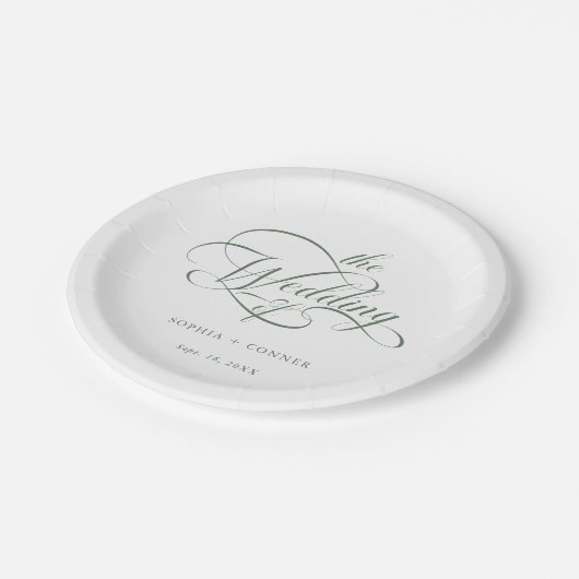 Assiettes En Carton Sage Green Delicate Élégant Mariage de script (Angle)