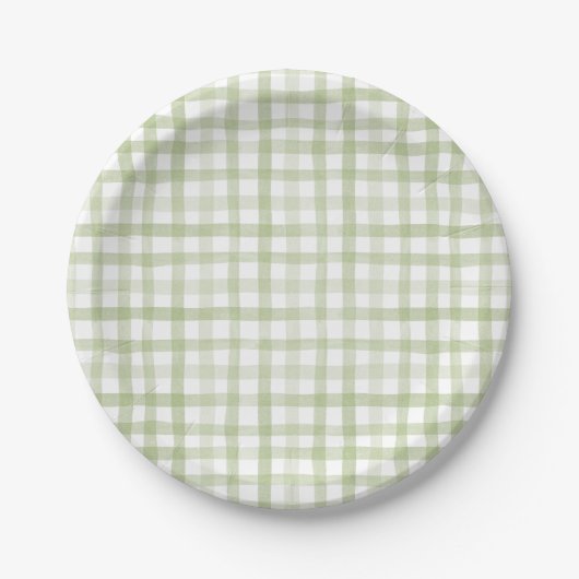 Assiettes En Carton Sage Green En vichy (Devant)