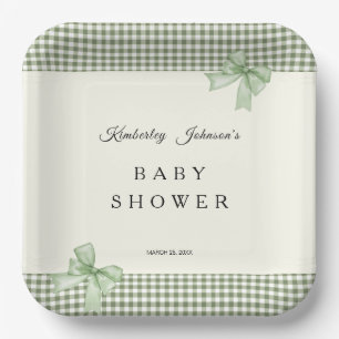 Assiettes En Carton Sage Green En vichy Baby shower Invitation et vach