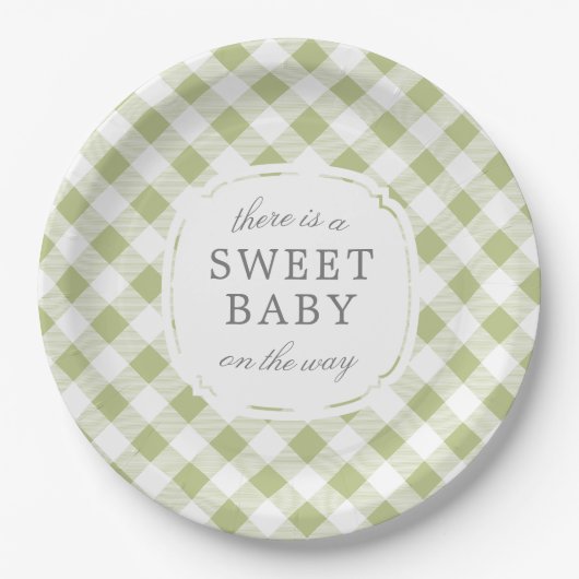 Assiettes En Carton Sage Green En vichy Plaid Sweet Baby (Devant)