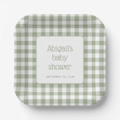 Assiettes En Carton Sage Green En vichy Vérifier le Baby shower rustiq (Recto)