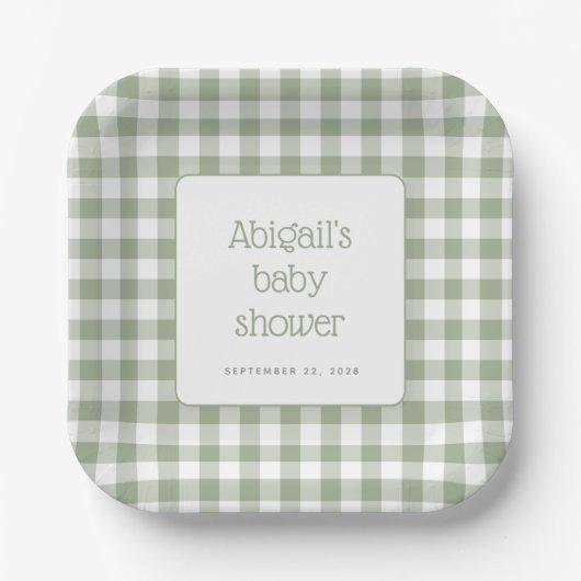 Assiettes En Carton Sage Green En vichy Vérifier le Baby shower rustiq (Recto)