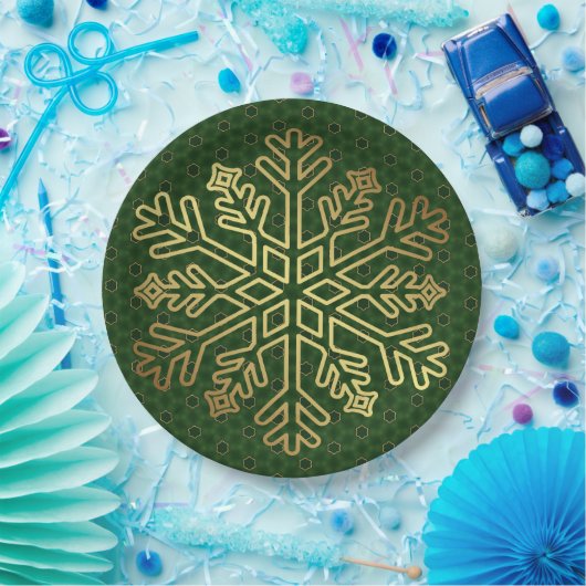 Assiettes En Carton Sage Green et Gold Snowflake personnalisable (Fête)