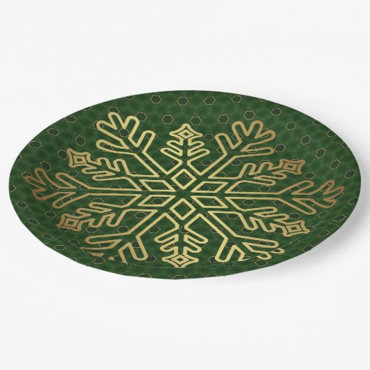Assiettes En Carton Sage Green et Gold Snowflake personnalisable (Angle)