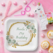 Assiettes En Carton Sage Green et or Fleurs élégantes Fête d'anniversa (Fête)