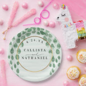 Assiettes En Carton Sage Green Eucalyptus Garland Gold Mariage ovale (Fête)