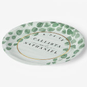Assiettes En Carton Sage Green Eucalyptus Garland Gold Mariage ovale (Angle)