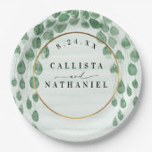 Assiettes En Carton Sage Green Eucalyptus Garland Gold Mariage ovale (Devant)