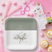 Assiettes En Carton Sage Green Eucalyptus Plates Mariages Champagne (Fête)