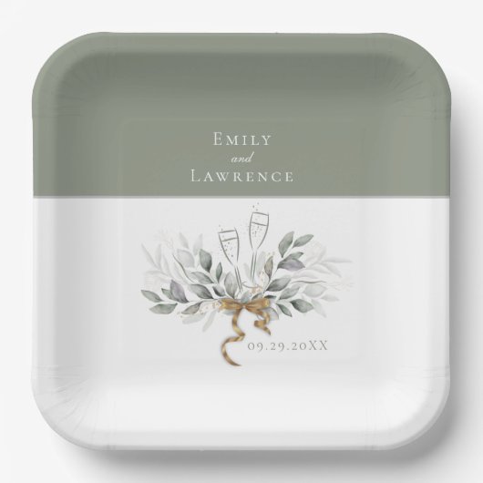 Assiettes En Carton Sage Green Eucalyptus Plates Mariages Champagne (Recto)