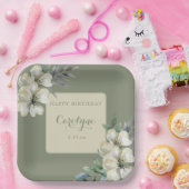 Assiettes En Carton Sage Green Floral Anniversaire (Fête)