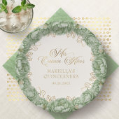Assiettes En Carton Sage Green Floral Quinceanera