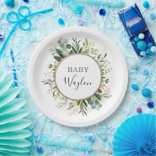 Assiettes En Carton Sage Green Gold Garden Baby shower de verdure (Fête)