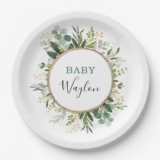 Assiettes En Carton Sage Green Gold Garden Baby shower de verdure (Devant)