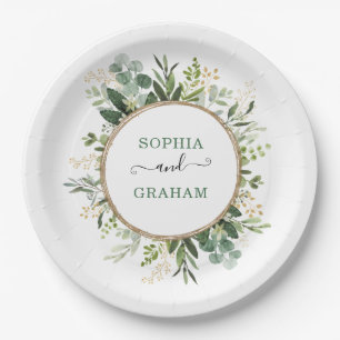 Assiettes En Carton Sage Green Gold Garden Mariage de verdure