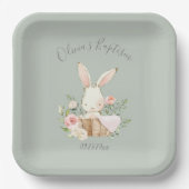 Assiettes En Carton Sage Green Lapin Lapin Fille bébé Baptême Bébé (Recto)