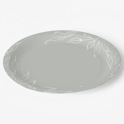 Assiettes En Carton Sage Green Leaf Motif Thanksgiving Party (Angle)