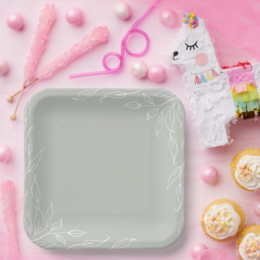 Assiettes En Carton Sage Green Leaf Motif Thanksgiving Party (Fête)