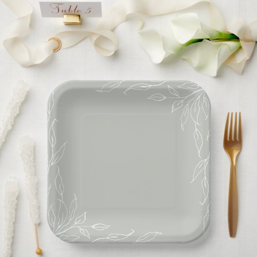 Assiettes En Carton Sage Green Leaf Motif Thanksgiving Party (Mariage)