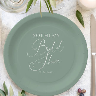 Assiettes En Carton Sage Green Minimaliste Papeterie Fête de Mariage