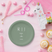 Assiettes En Carton Sage Green Monogrammes Simple Minimal Moderne Mari (Fête)