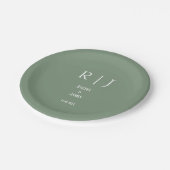 Assiettes En Carton Sage Green Monogrammes Simple Minimal Moderne Mari (Angle)